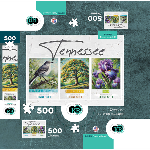 Tennessee: Bird, Tree, Flower- State Symbols Collage Series 500 Jigsaw Puzzle box 3D Modell