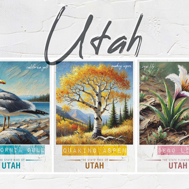 Utah: Bird, Tree, Flower- State Symbols Collage Series 1000 Jigsaw Puzzle 3D Modell