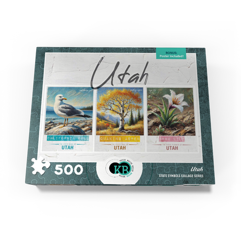 Utah: Bird, Tree, Flower- State Symbols Collage Series 500 Jigsaw Puzzle box view3