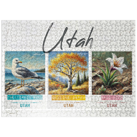 puzzleplate Utah: Bird, Tree, Flower- State Symbols Collage Series 500 Jigsaw Puzzle