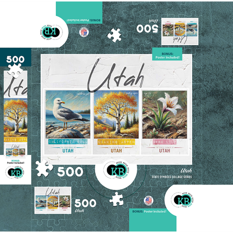 Utah: Bird, Tree, Flower- State Symbols Collage Series 500 Jigsaw Puzzle box 3D Modell