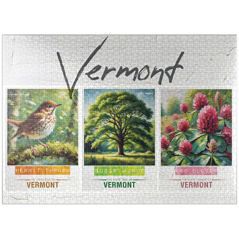 puzzleplate Vermont: Bird, Tree, Flower- State Symbols Collage Series 1000 Jigsaw Puzzle