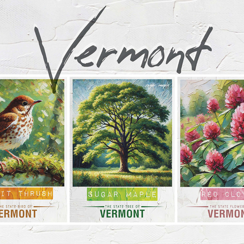 Vermont: Bird, Tree, Flower- State Symbols Collage Series 1000 Jigsaw Puzzle 3D Modell