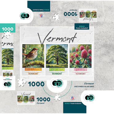 Vermont: Bird, Tree, Flower- State Symbols Collage Series 1000 Jigsaw Puzzle box 3D Modell
