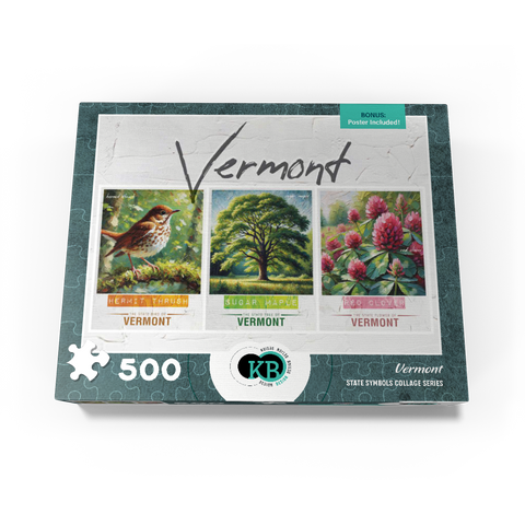 Vermont: Bird, Tree, Flower- State Symbols Collage Series 500 Jigsaw Puzzle box view3