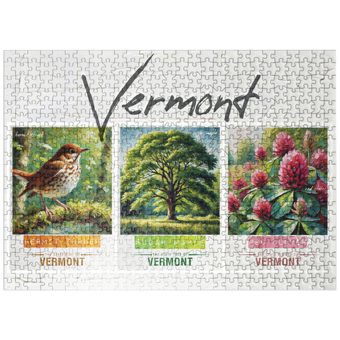 puzzleplate Vermont: Bird, Tree, Flower- State Symbols Collage Series 500 Jigsaw Puzzle