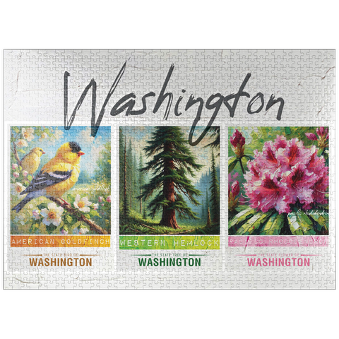 puzzleplate Washington: Bird, Tree, Flower- State Symbols Collage Series 1000 Jigsaw Puzzle
