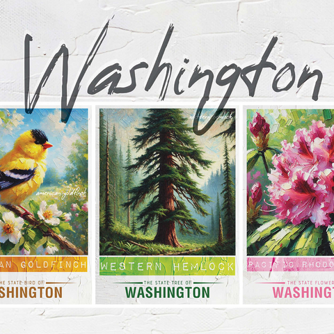 Washington: Bird, Tree, Flower- State Symbols Collage Series 1000 Jigsaw Puzzle 3D Modell