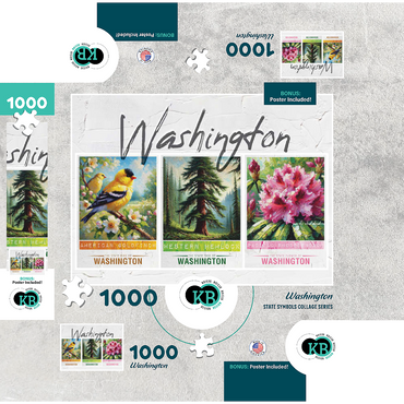 Washington: Bird, Tree, Flower- State Symbols Collage Series 1000 Jigsaw Puzzle box 3D Modell