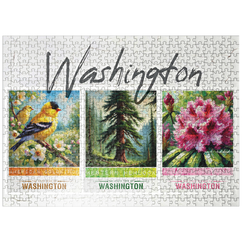 puzzleplate Washington: Bird, Tree, Flower- State Symbols Collage Series 500 Jigsaw Puzzle
