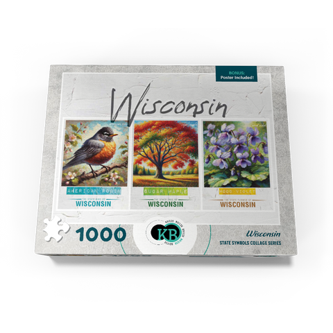 Wisconsin: Bird, Tree, Flower- State Symbols Collage Series 1000 Jigsaw Puzzle box view3