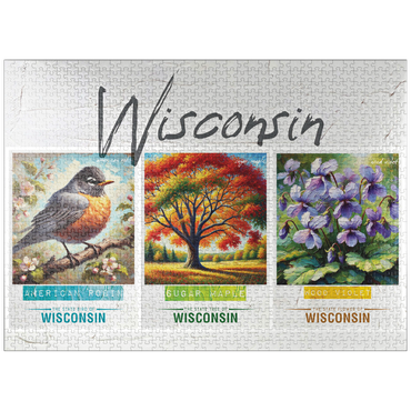 puzzleplate Wisconsin: Bird, Tree, Flower- State Symbols Collage Series 1000 Jigsaw Puzzle