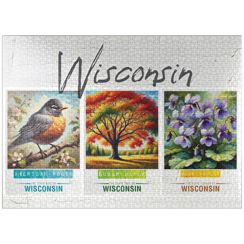 puzzleplate Wisconsin: Bird, Tree, Flower- State Symbols Collage Series 1000 Jigsaw Puzzle
