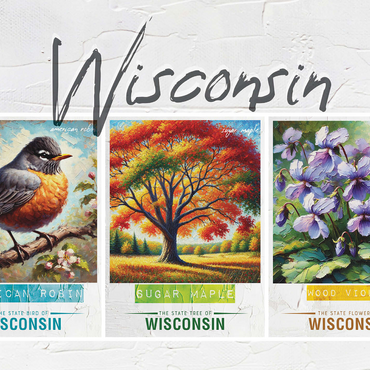 Wisconsin: Bird, Tree, Flower- State Symbols Collage Series 1000 Jigsaw Puzzle 3D Modell