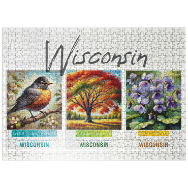 puzzleplate Wisconsin: Bird, Tree, Flower- State Symbols Collage Series 500 Jigsaw Puzzle