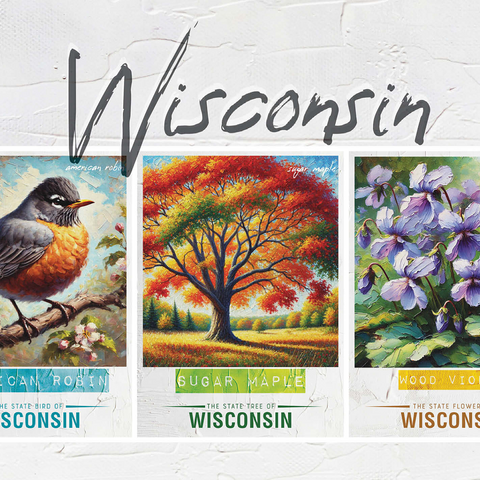 Wisconsin: Bird, Tree, Flower- State Symbols Collage Series 500 Jigsaw Puzzle 3D Modell