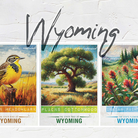 Wyoming: Bird, Tree, Flower- State Symbols Collage Series 1000 Jigsaw Puzzle 3D Modell