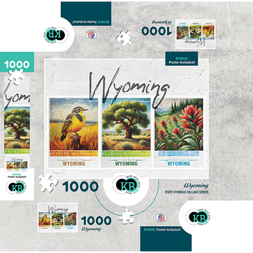 Wyoming: Bird, Tree, Flower- State Symbols Collage Series 1000 Jigsaw Puzzle box 3D Modell