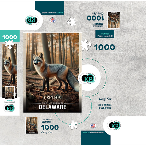 Delaware, Grey Fox: State Animals Series 1000 Jigsaw Puzzle box 3D Modell