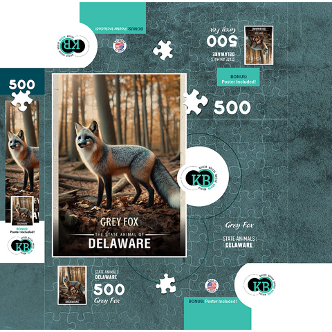 Delaware, Grey Fox: State Animals Series 500 Jigsaw Puzzle box 3D Modell