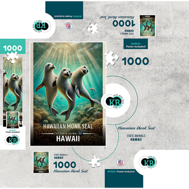 Hawaii, Hawaiian Monk Seal: State Animals Series 1000 Jigsaw Puzzle box 3D Modell