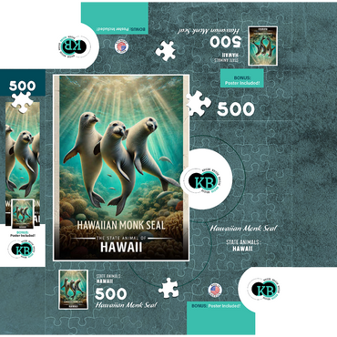 Hawaii, Hawaiian Monk Seal: State Animals Series 500 Jigsaw Puzzle box 3D Modell
