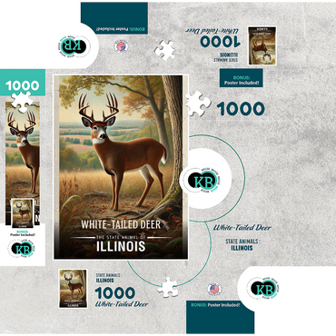 Illinois, White-Tailed Deer: State Animals Series 1000 Jigsaw Puzzle box 3D Modell