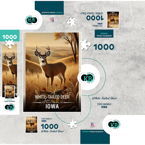 Iowa, White-Tailed Deer: State Animals Series 1000 Jigsaw Puzzle box 3D Modell