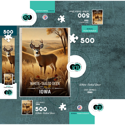 Iowa, White-Tailed Deer: State Animals Series 500 Jigsaw Puzzle box 3D Modell