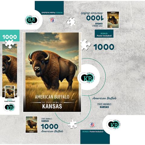 Kansas, American Buffalo: State Animals Series 1000 Jigsaw Puzzle box 3D Modell