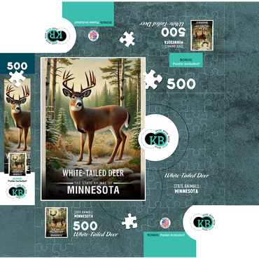 Minnesota, White-Tailed Deer: State Animals Series 500 Jigsaw Puzzle box 3D Modell