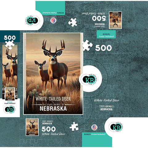 Nebraska, White-Tailed Deer: State Animals Series 500 Jigsaw Puzzle box 3D Modell