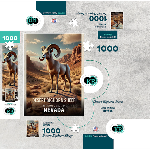 Nevada, Desert Bighorn Sheep: State Animals Series 1000 Jigsaw Puzzle box 3D Modell