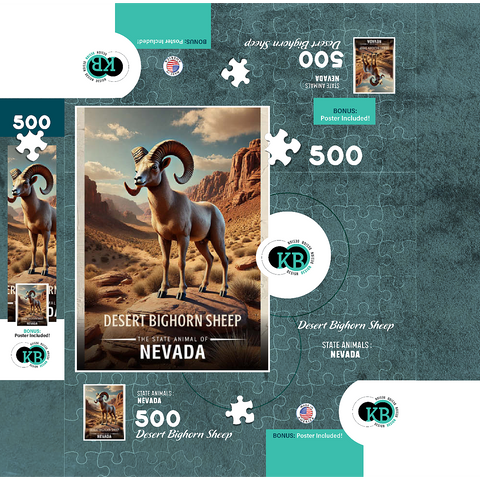 Nevada, Desert Bighorn Sheep: State Animals Series 500 Jigsaw Puzzle box 3D Modell