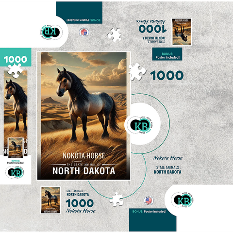 North Dakota, Nokota Horse: State Animals Series 1000 Jigsaw Puzzle box 3D Modell