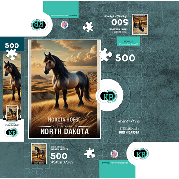 North Dakota, Nokota Horse: State Animals Series 500 Jigsaw Puzzle box 3D Modell