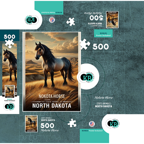 North Dakota, Nokota Horse: State Animals Series 500 Jigsaw Puzzle box 3D Modell
