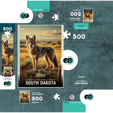 South Dakota, Coyote: State Animals Series 500 Jigsaw Puzzle box 3D Modell