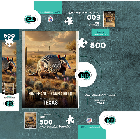 Texas, Nine-Banded Armadillo: State Animals Series 500 Jigsaw Puzzle box 3D Modell