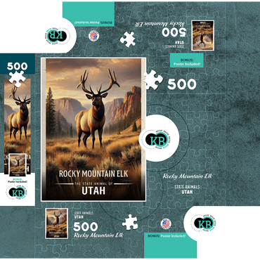 Utah, Rocky Mountain Elk: State Animals Series 500 Jigsaw Puzzle box 3D Modell