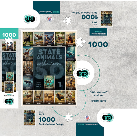 Collage: State Animals Series, Part 1 of 3 1000 Jigsaw Puzzle box 3D Modell