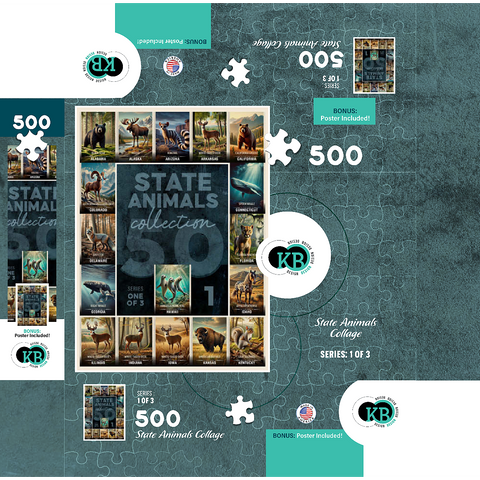 Collage: State Animals Series, Part 1 of 3 500 Jigsaw Puzzle box 3D Modell