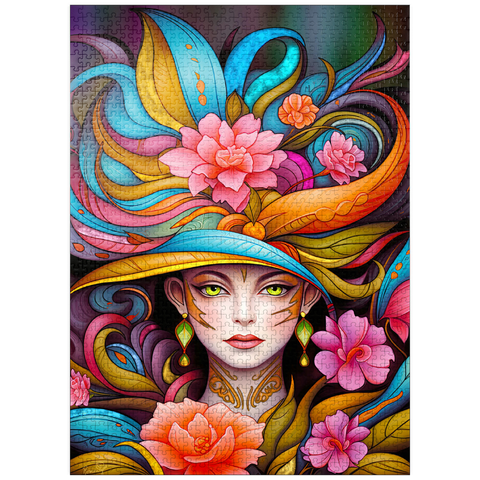 puzzleplate Vibrant Floral Lady with Exotic Elegance 1000 Jigsaw Puzzle