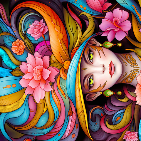 Vibrant Floral Lady with Exotic Elegance 1000 Jigsaw Puzzle 3D Modell