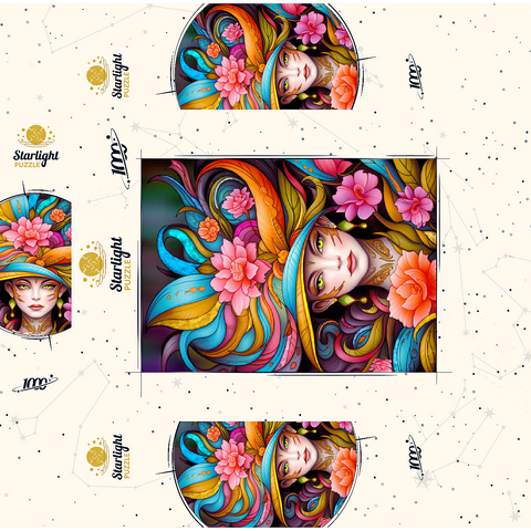 Vibrant Floral Lady with Exotic Elegance 1000 Jigsaw Puzzle box 3D Modell