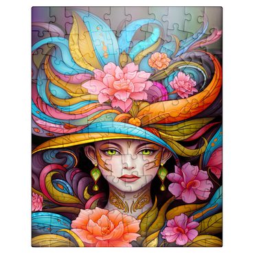 puzzleplate Vibrant Floral Lady with Exotic Elegance 100 Jigsaw Puzzle