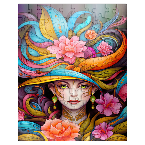 puzzleplate Vibrant Floral Lady with Exotic Elegance 100 Jigsaw Puzzle