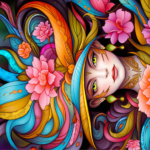 Vibrant Floral Lady with Exotic Elegance 100 Jigsaw Puzzle 3D Modell