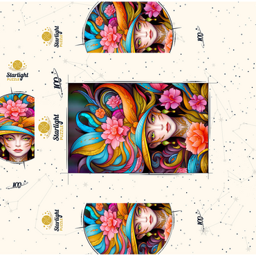 Vibrant Floral Lady with Exotic Elegance 100 Jigsaw Puzzle box 3D Modell