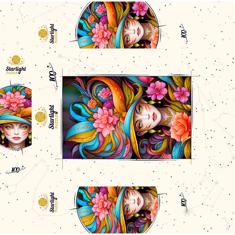 Vibrant Floral Lady with Exotic Elegance 100 Jigsaw Puzzle box 3D Modell
